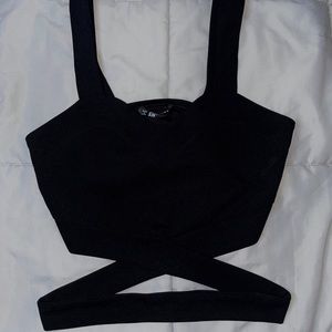 Fashion crossed waist black  top